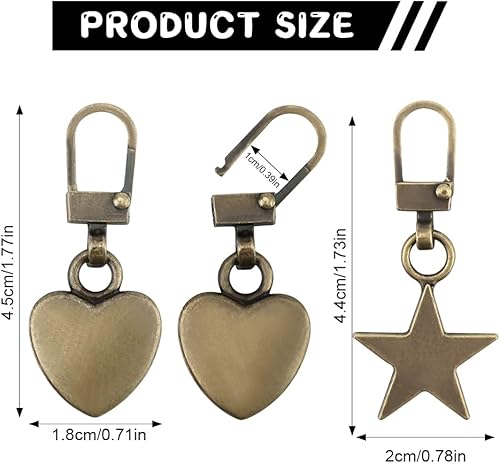 Bekecidi Lot de 10 Tirettes de Rechange Amovibles en Métal Languette de Réparation de Fermeture Éclair Kit de Curseur de Remplacement pour manteau, veste, sac à dos, sacs à main (étoile, cœur) - Nail Gallerys