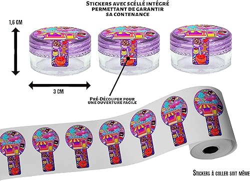 lot de 50 capsules violette et stickers - idéal pour produit de cosmétique - alimentaire - épices - Nail Gallerys