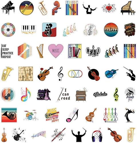Autocollants Musique, Lot de 100 Autocollants Musicaux Mignons, Orchestre Autocollant Pack, Musicales Stickers, Stickers Aesthetic pour Ordinateur Portable, Skateboard, Guitare, Bagage - Nail Gallerys