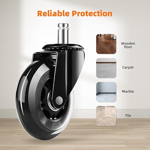 Daccormax Roulettes Chaise Bureau, Lot de 5 Roulettes pour Chaise de Bureau - Protection du sol - 11 mm x 22 mm - Roulettes Silencieuses pour Chaise Pivotantes 360° - Nail Gallerys