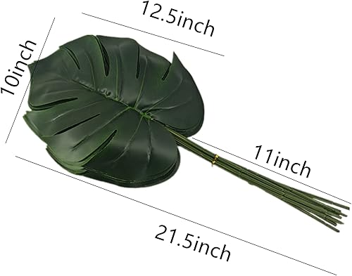 Lot de 10 grandes feuilles vertes artificielles de 54.6 cm - Feuilles de palmier tropicales - Décoration pour la maison, la décoration de mariage, feuilles vertes - Dimensions : 12.5 x 10 cm - Nail Gallerys