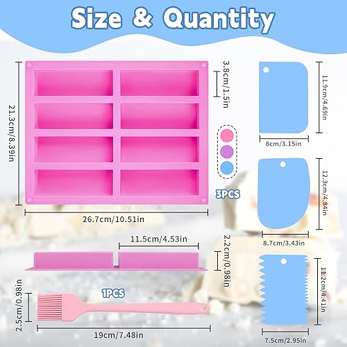 QMLING Lot de 3 moules à barres de céréales, en silicone, antiadhésifs, à 8 cavités, avec grattoir et brosse, moule en silicone sans BPA, pour muffins, gâteaux, brownies, chocolats - Nail Gallerys