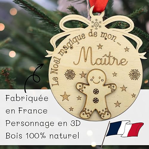 ERNESTINE - Boule de Noël personnalisée Maîtresse - Professeur - décoration fête maîtresse en Bois - Cadeau Unique Noël, Boules Personnalisable Sapin Traditionnelle - Ornement Cadeau gravé maîtresse - Nail Gallerys