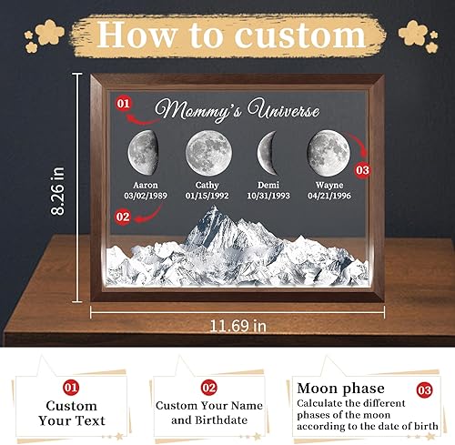 Overket Cadre Lunaire Personnalisé, Lune du Jour de Rencontre Mariement Naissance, Cadeau Unique Fête des Mères, Anniversaire, Prénom & Date - Nail Gallerys