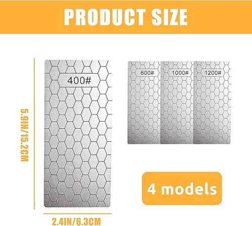 4 Pièces Diamant Pierre Aiguiser, Kit de Pierre à Aiguiser 400/600/1000/1200, Pierre D'affûtage Diamantée Surface Nid d'Abeille Avec Base Antidérapante, Affûteur de Couteaux Professionnel - Nail Gallerys