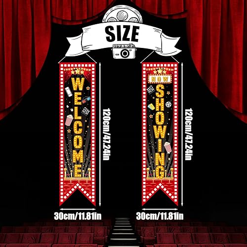 2pcs Bannière de Signe de Porche de Soirée Cinéma, 120x30cm Welcome Now Showing Bannière de Soirée Cinéma Bannière de Cinéma pour la Maison Fête de Cinéma Toile de Fond - Nail Gallerys