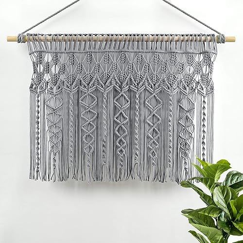 Lush Decor Cantonnière en Coton texturé macramé bohème - 101,6 cm de Large x 76,2 cm de Long - Rideaux de Cuisine et décoration Murale - Rideaux de fenêtre de Salle de Bain - Neutre - Nail Gallerys