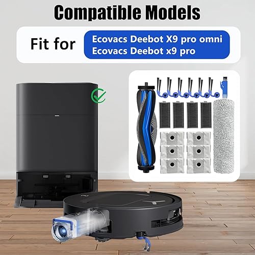 Lot de 19 kits d'accessoires pour aspirateur Ecovacs Deebot X9 pro Omni / X9 Pro, 1 brosse principale, 1 rouleau serpillère, 6 sacs à poussière, 4 filtres, 6 brosses latérales - Nail Gallerys