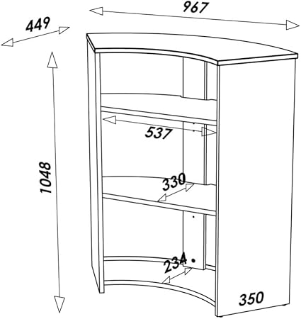 SIMMOB Meuble Comptoir Meuble Bar 96 cm Face Noire 3 Niches 96,7 x 104,8 x 44,9 cm - Chêne Naturel - Nail Gallerys