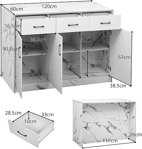 entapuk Buffet Blanc（120 X 60 X 90,5 cm）, Grand Îlot De Cuisine, 3 Tiroirs Et 3 Portes, Meuble De Rangement, Étagères Réglables, Tiroirs Silencieux, Design Coin Bar - Ustensiles De Cuisine - Nail Gallerys