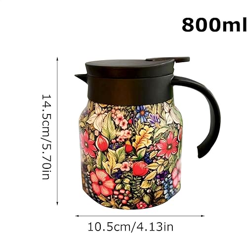 Thermal Tea Pot, Coffee Carafe Kettle, Insulated Teapot, Pot en acier inoxydable avec motif floral élégant pour brassage, filtrage, et pouring Tea or Coffee (1 pièce) - Nail Gallerys