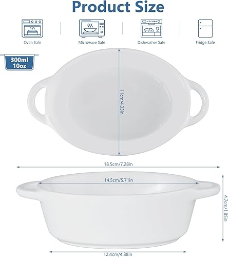 ICEBLUEOR Lot de 4 petits plats de cuisson en céramique de 300 ml avec poignées pour four, plats à lasagnes en céramique pour pâtes, tartes, quiche, tartes, crème brûlée, soufflé (18,5 x 11 x 4 cm) - Nail Gallerys