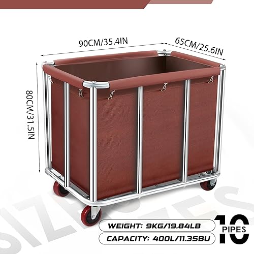 Chariot à linge commercial sur roulettes, 11,35 buissons, grand rouleau avec panier amovible doublé en toile imperméable, acier inoxydable robuste pour hôtels et hôpitaux - Nail Gallerys