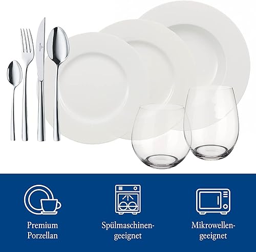 Villeroy & Boch Wonderful World White 4 Friends Service de Table pour 4 Personnes, 36 pièces, Porcelaine Premium/Cristal/Acier Inoxydable - Nail Gallerys