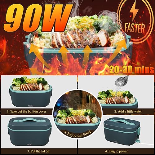 Nulmvic Gamelle Chauffante Électrique 1,8L 90W: Lunch Box Chauffante Électrique 12V/ 24V/ 220V Boîte Chauffante Repas 304 Acier Inoxydable pour Voiture Camion Bureau - Nail Gallerys