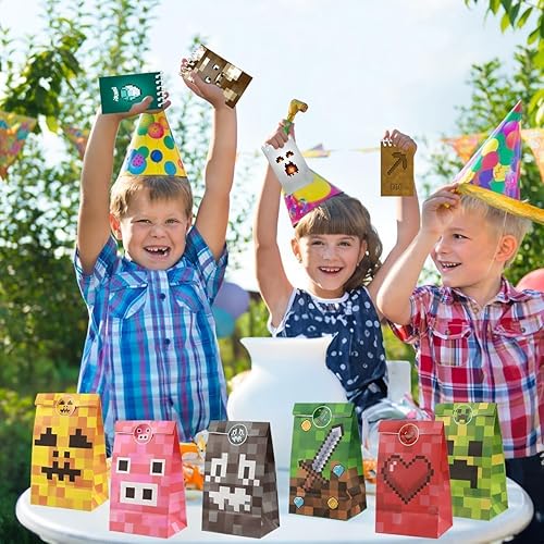 EKKONG Sac de fête Miner Gaming - Fournitures de fête d'anniversaire - Avec porte-clés, sacs de fête, crayons, invitations, carnet, décorations de jeu pour enfants, cadeaux d'anniversaire - Nail Gallerys