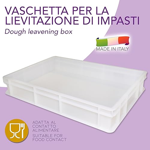 LUNEDA Bac à Levage Pâte 60 x 40 x 10 cm Professionnel - Conteneur Made in Italy Superposable Empilable pour Pain, Pizza, Panetti, Restaurant, Pizzeria, Four (1 Baignoire) - Nail Gallerys