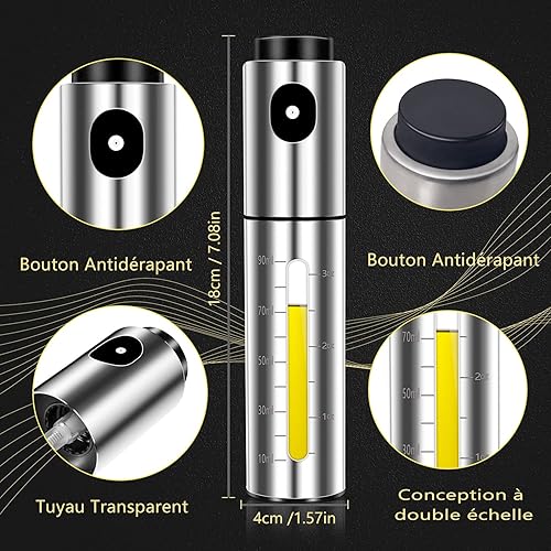 Lauon Vaporisateur Huile Pluvérisateur d'Huile, 100 ml en acier inoxydable pour friteuse à air, ustensiles de cuisine, bouteille d'huile pour salade, barbecue, pâtisserie, grillades - Nail Gallerys