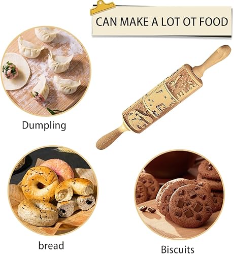 Rouleau a Patisserie de Noel, Noël 3D Motif de Gaufrage Rouleau à Pâtisserie, Rouleau a Patisserie en Bois, Accessoires pour la Pâtisserie pour DIY Fondant Gâteau - Nail Gallerys