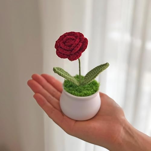 Fleur Crochet Fleurs Artificielles Deco Fleurs Tricotées Peluche, Petites Plantes Pot Faites à Main Tricotées Décorations Bureau de Chambre à Coucher Cadeau Jour Enseignant de Fin d'études (Tulipes) - Nail Gallerys