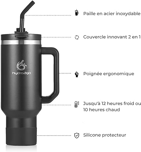 hydro2go Gobelet Isotherme avec Paille – Chaud 10h, froid 12h – Lavable au lave-vaisselle, sans BPA – Mug de voyage pour boissons chaudes et froides (Greige, 1200 ml) - Nail Gallerys