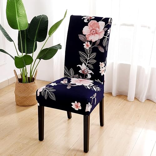 Highdi Housse de Chaise Extensible Lot de 2/4/6, Moderne Couverture Protecteur de Chaise Salle a Manger Universel Amovible Housse Chaise pour Mariage Hôtel Banquet (Fleur Rouge,6 pièces) - Nail Gallerys