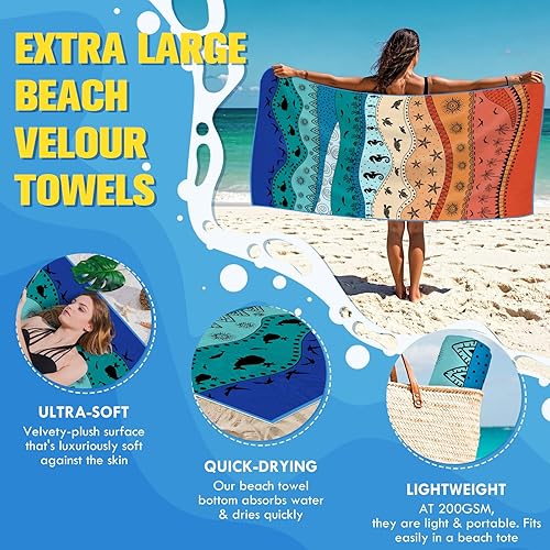 Queenshin Serviette de Plage Grande en Microfibre,90x180cm,Absorbant,Séchage Rapide,Anti-Sable,Légèreté et Portabilité,Plages, Sports,Voyages,Sauna,Piscines,Animaux Colorés - Nail Gallerys