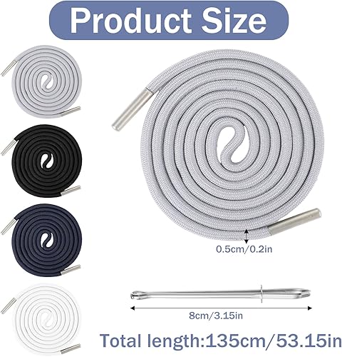 Aeaocvo Lot de 4 cordons pour pantalon de jogging, 140 cm, cordon pour sweat à capuche, pantalon de jogging, élastique, cordon de serrage, avec aiguille à traverser, pantalon à enfiler, Noir, blanc, - Nail Gallerys