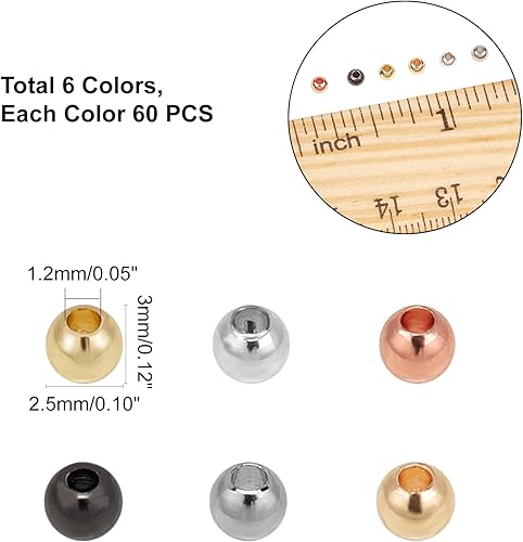 PH PandaHall 6 couleurs 360pcs Plaqué or 14 K en laiton Perles à Écraser Mélangées Rondelles Tubes à Écraser Entretoise de Perles 3mm Perles d'Espacement pour Bracelet Collier Boucle D'oreille Bijoux - Nail Gallerys