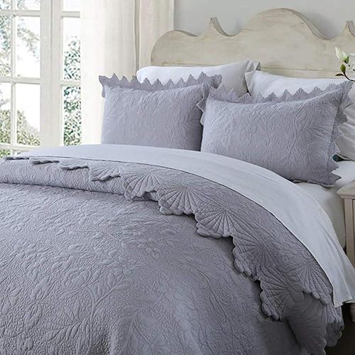 Dessus De Lit 2 Personnes 240x260 Gris/Blanc/Rose Couvre Lit Matelasse De Luxe Boutis Coton Légère En été Couverture,Couvre-lit D'été Réversible Avec 2 Taies D'oreiller,White-240x260cm - Nail Gallerys