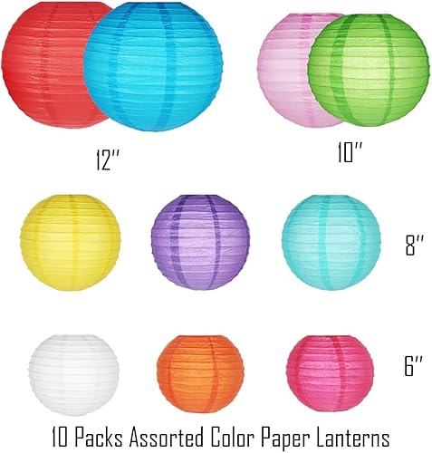 GoFriend Lot de 10 lampions colorés - Lanternes en Papier Chinoises - Décoration Suspendue aux Couleurs de l’Arc-en-Ciel - Différentes Tailles - Nail Gallerys