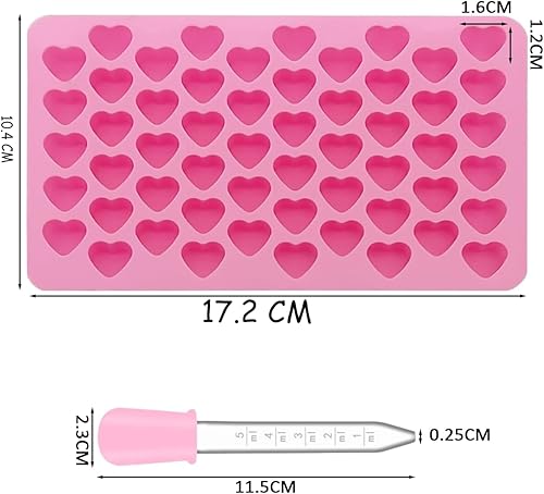 Bkemkri Lot de 2 Moule en Silicone en Forme de Cœur, Moule à Chocolat Réutilisables avec 55 Cavité Mini Moule en Silicone Antiadhésif avec 2 Compte-Gouttes pour Chocolat Bonbon Gelée Gâteau (Rose) - Nail Gallerys