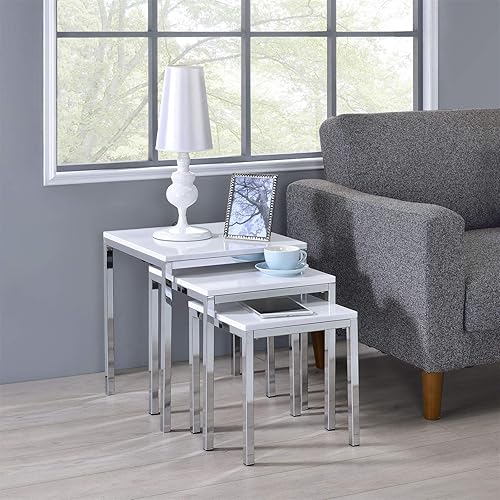 IDIMEX Tables Basses de Salon Luna Tables à café Bouts de canapé Design Moderne Blanc Brillant et Cadre en métal chromé 40 x 45 x 40 cm - Nail Gallerys