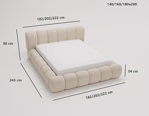 Emporius Lit rembourré 180x200 Cloud - Lit avec Coffre, Livraison Rapide - Sommier à Lattes, Lit Adulte 180x200, Lit bouclé Crème (Anthology 1) - Nail Gallerys