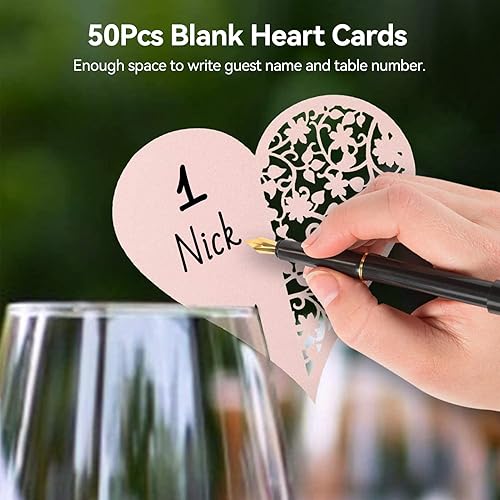 HERCHR 50 x Nombre de Table, Forme Coeur Nom Carte, Carte Porte Lieu Table Nom Marque Place de Cartes en Forme de Coeur pour Mariage Douche Bébé Saint-Communion Fête d'anniversaire - Nail Gallerys