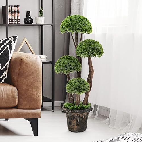 GIANTEX Arbre Artificiel 90 cm, Plante Artificiel avec 4 Boules de Cèdre, Faux Cyprès Topiaire, Pot avec Ciment, Arbuste Artificiel Extérieur Intérieur pour Maison Bureau Jardin Balcon - Nail Gallerys