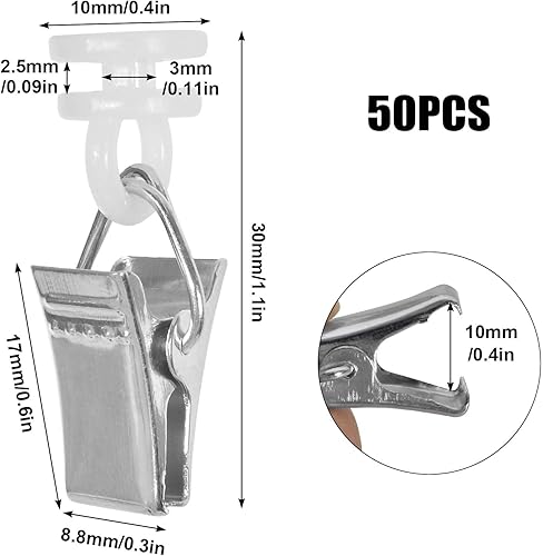 50 pièces Pinces à Rideaux avec roulettes, Pinces à Rideaux Glider, Pinces à Roues Blanc, Pinces pour Rideaux à enroulement, Crochet de Rideau Rail, Rouleau pour Rail de Rideau - Nail Gallerys