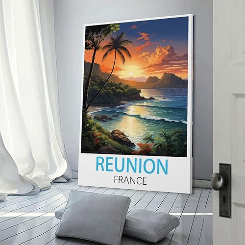 HWJJUII Poster de voyage vintage de la Réunion France - 20 x 30 cm - Impression sur toile - Décoration murale moderne pour chambre à coucher - Nail Gallerys