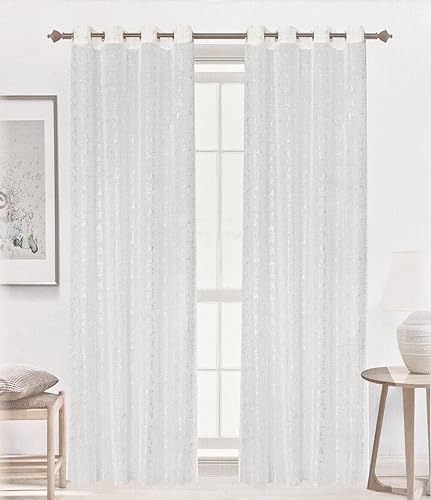 Rideaux pour porte fenêtre, paire moderne, 140 x 280 cm, Rideau Voile intérieur œillets mod. Rideau argent 2 Conf blanc - Nail Gallerys