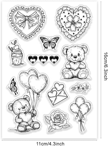 PH PandaHall Tampon Transparent Cœur Fleur Tampon en Silicone Sweet Bear Tampon en Caoutchouc Transparent Joli Ballon pour Mariage Été la Fabrication de Cartes Scrapbooking Cadeau Album Photo - Nail Gallerys