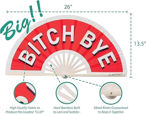 ClapFan Rave Fan Bitch Bye Grand éventail pliable en bambou pour EDM, festival de musique, fête, défilé, performance, croisière, club, événement, danse, pour homme/femme, 33 cm (Blanc) - Nail Gallerys