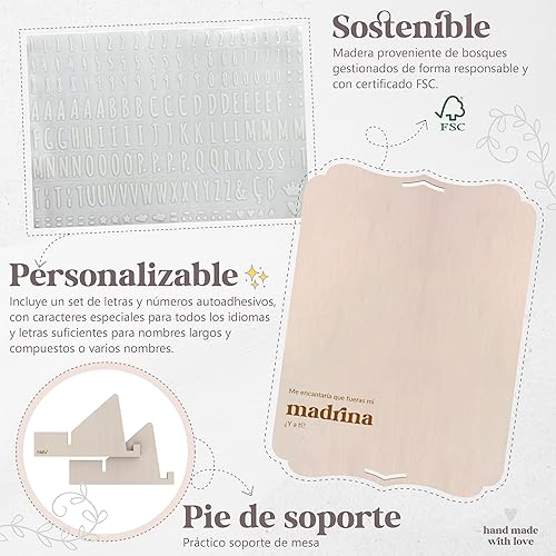 nagu® FR - Cadre photo en bois 'Voulez-vous être ma marraine?' pour baptême ou mariage.surprise annonce à la marraine dans le cadre photo original pour photos 10x15 cm - Nail Gallerys