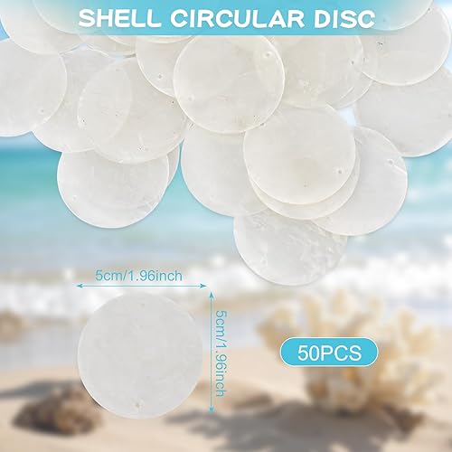 Lot De 50 Disques En Nacre, 5 cm Breloques En Coquillage Avec 2 Troues，coquillages Naturels Déal Pour La Décoration DIY, Rideau De Perles, Décoration De Fenêtre, Décoration De Jardin Carillon éolien - Nail Gallerys