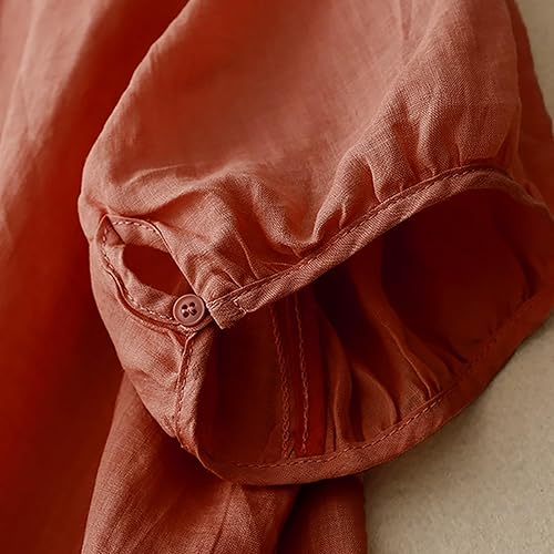 Chemisier brodé en coton et lin à manches courtes bouffantes et col rond pour femme - Haut d'été décontracté - Coupe ample - T-shirt de randonnée à manches longues - Nail Gallerys