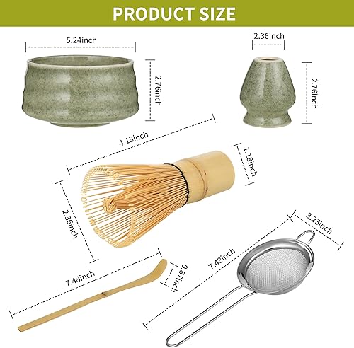 BUCOMTU Kit matcha 5 pièces, bol à matcha, fouet à thé Baibenli, support à fouet à thé, filtre, cuillère à thé, ensemble matcha adapté aux débutants - Nail Gallerys