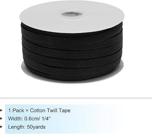 PATIKIL Ruban en Sergé de Coton 6mm (1/4') 50 Yards Ruban de Biais en Coton 100% Ruban de Garniture en Sergé à Chevrons pour La Couture, L'Emballage Cadeau, Noir - Nail Gallerys
