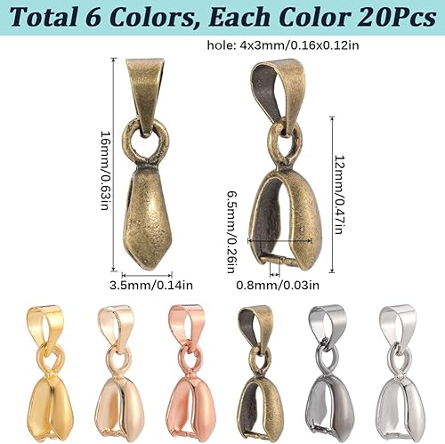 SUNNYCLUE 1 boîte de 120 fermoirs à Pendentif en Alliage de 6 Couleurs 16mm Argent Pince en Vrac Métal Rose Doré Bronze Antique Boucles de Fermoir à Breloques Connecteurs pour la Fabrication de Bijou - Nail Gallerys