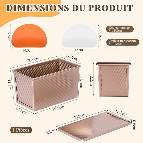 Scettar Moule Pain de Mie avec Couvercle,Anti-adhésif Moule Couvercle Pain,Moule a Brioche avec Grattoir à Pâte en Plastique,450g,Moule à pain pour Toast, Sandwich, Gâteaux - Nail Gallerys
