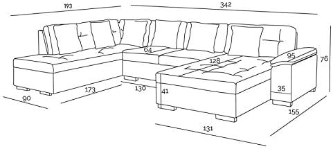 ATIS - Canapé d'angle panoramique XXL en U - en Tissu - Angle Gauche (Gris et Blanc) - Nail Gallerys