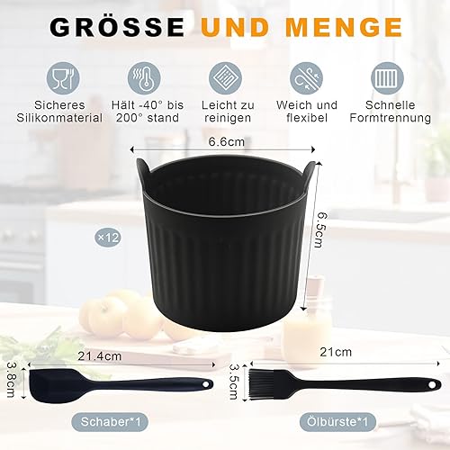 ZYNERY Lot de 12 moules à muffins en silicone sans BPA - 6,5 cm - Réutilisables - Antiadhésifs - Pour cupcake pudding - Multicolore - Nail Gallerys